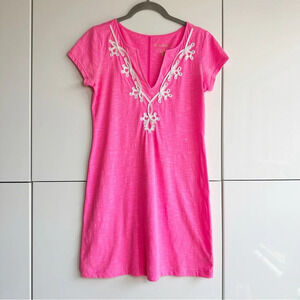 Lilly Pulitzer Brewster Dress Hot Pink With White Scroll Trim Size XS V Neck